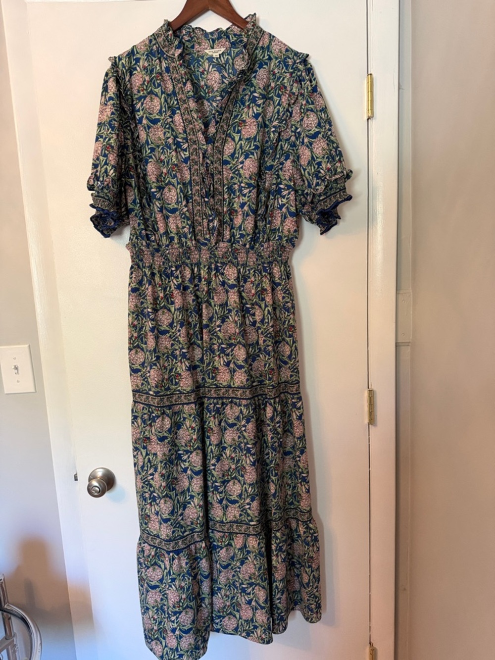 Max Studio Navy Floral Maxi Dress with Pink Accents